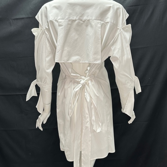 Milly Size 8 Open Shoulder, Open Back, Button Up Shirt Dress with Tie White - Picture 8 of 8